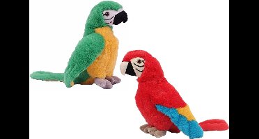 Pia Soft toys Knuffeldier Papegaaien - set 2x - zachte pluche stof - knuffels - groen/rood - 24 cm