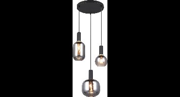 TRIO DIVA - Hanglamp - Zwart mat - Rookglas - excl. 3x E27 7 W - Plafondbevestiging - In hoogte verstelbaar