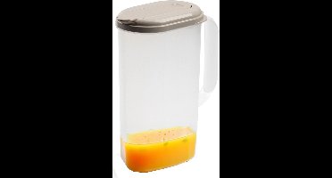 Plasticforte Waterkan met deksel - 2 liter - taupe - kunststof - smalle schenkkan die in de koelkastdeur past