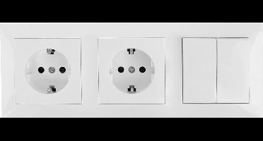 Wisselschakelaar Wissel/Wissel - Wandcontactdoos - Igia Cika - Inbouw - 2-voudig Stopcontact - 1-voudig Dubbel Schakelaar - Randaarde - Incl. Afdekraam - Wit