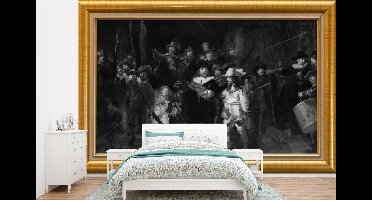 Behang - Fotobehang Nachtwacht - Van Rijn - Lijst - Goud - Breedte 525 cm x hoogte 350 cm