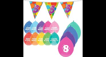 Haza Leeftijd verjaardag thema pakket 8 jaar - ballonnen/vlaggetjes