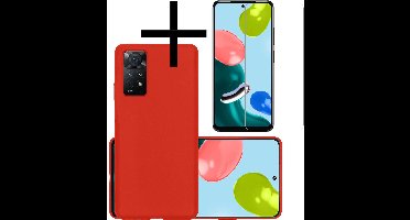 Hoesje - Met Screenprotector - Geschikt voor Xiaomi Redmi Note 11 - Sterk & Shockproof - Back Cover - Siliconen Case - Telefoon Hoes - Rood