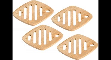 Set van 4x stuks vierkante pannen onderzetters van hout 18 cm - Onderzetters voor ovenschalen en kookpannen