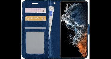 Hoesje - Met Pasjeshouder - Geschikt voor Samsung Galaxy S22 - Luxe Bookcase Portemonee - Flip Case - Kunstleer Book Case - Flipcase - Book Cover - Walletcase - Portemonneehoes - Donkerblauw
