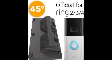 Made For Ring Video Doorbell 2/3/4/Plus/Pro Battery - 45° Hoekbeugel wig voor slimme camera deurbel // Zwart Kunststof // Inclusief schroeven