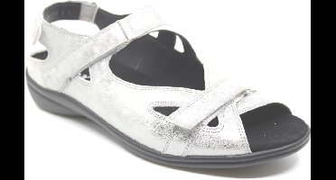 Durea, 7258 216 6683, Zilver kleurige dames sandalen met klittenband sluiting