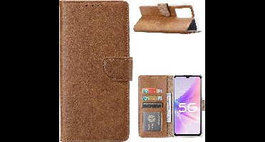 Oppo A57 5G Hoesje met Pasjeshouder Bruin - Oppo A57 hoesje Luxe Booktype Portemonnee case