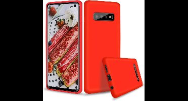 Hoesje Geschikt Voor Samsung Galaxy S10 Hoesje - Fluweelzachte Microvezel Siliconen Back Cover – Rood