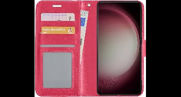 Hoesje - Met Pasjeshouder - Geschikt voor Samsung Galaxy S23 - Luxe Bookcase Portemonee - Flip Case - Kunstleer Book Case - Flipcase - Book Cover - Walletcase - Portemonneehoes - Donkerroze