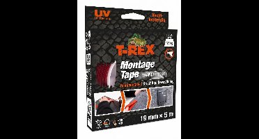 T-REX Montagetape – Extra sterke dubbelzijdige tape voor montage binnen en buiten – Permanente bevestiging zonder boren of schroeven – Draagvermogen tot 375 kg – 19 mm x 5 m