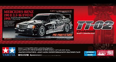 Tamiya Modelbouwpakket Auto - 47525 RC Auto - Mercedes-Benz 190E 2.5-16 EVO II 1991 - TT-02 Chassis - Pre-painted Body RC Plastic - 1:10 - Modelbouw