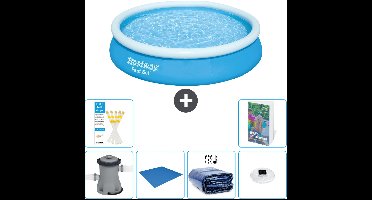 Bestway Rond Opblaasbaar Fast Set Zwembad - 366 x 76 cm - Blauw - Inclusief Pomp - Grondzeil - Solarzeil - Verlichting - 7-delig