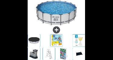 Bestway Rond Steel Pro MAX Zwembad - 488 x 122 cm - Grijs - Inclusief Pomp - Ladder - Afdekzeil - Onderhoudspakket - Solar Mat - 8-delig