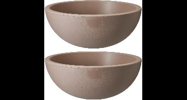 Pro Garden Plantenpot/bloempot ronde schaal - 2x - kunststof - beige - D40 x H16 cm - Voor buiten