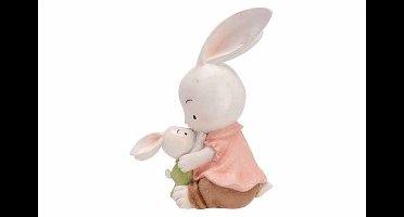 Konijn Mama And Baby Pastelroze 17x10xh2 3cm Polyresin