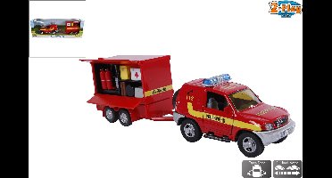 2-play Duitse Brandweer Met Aanhangwagen Diecast 25 Cm Rood