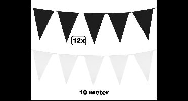 12x Vlaggenlijn zwart/wit 10 meter - verjaardag festival black and white party thema feest party halloween horror