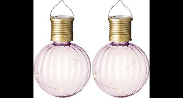 Lumineo tuin/buiten 8x stuks Led lampje/lampion solar verlichting lichtroze 11 x 8 cm - Tuinverlichting op zonne-energie