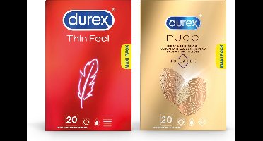 Durex - 40 Condooms - Thin Feel 20 stuks - Nude No Latex 20 stuks - Voordeelverpakking