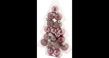 34x stuks kleine kunststof kerstballen roze 3 cm mat/glans/glitter - Onbreekbare plastic kerstballen - Kerstversiering