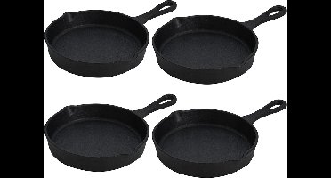 Excellent Houseware Serveerpannetje - 8x - met steel - D14 cm - gietijzer - rond - pan - tapas pannetje