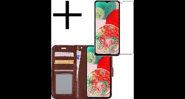 Hoesje - Met Screenprotector - Geschikt voor Samsung Galaxy A23 - Luxe Pasjeshouder - Bookcase Portemonee - Flip Case - Kunstleer Book Case - Flipcase - Book Cover - Walletcase - Portemonneehoes - Bruin
