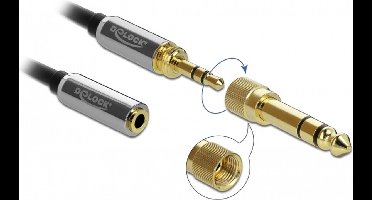 Premium 3,5mm Jack stereo audio verlengkabel met schroefbare 6,35mm Jack adapter / zwart - 5 meter