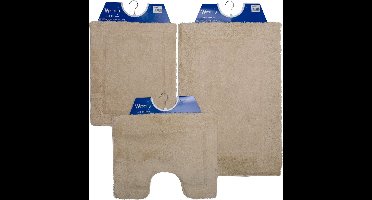 Wicotex - Badmat set - Badmat - Toiletmat - Bidetmat uni Beige - Antislip onderkant - WC mat met uitsparing