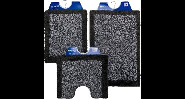 Wicotex - Badmat set - Badmat - Toiletmat - Bidetmat Grijs met Zwarte rand - Antislip onderkant - WC mat met uitsparing