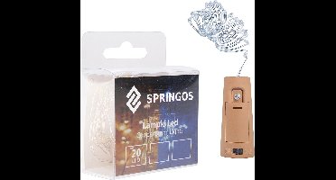 Springos LED Kurk | Flesverlichting | LED Lichtsnoer Wijnfles | 1.9 m | Batterij | 20 LED | Koel Wit