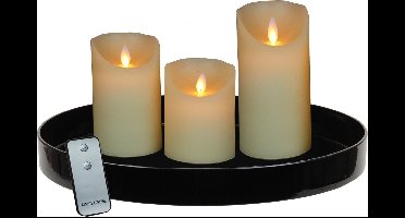 Zwart dienblad - inclusief 3 LED kaarsen ivoor wit - met afstandsbediening