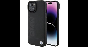 iPhone 15 Plus Backcase hoesje - BMW - Effen Zwart - Leer