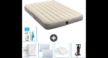 Intex Luchtbed - Twijfelaar - 137 x 191 x 25 cm - Beige - Inclusief Hoeslaken - Kussen - Pomp - Reparatieset en Kussenbeschermer