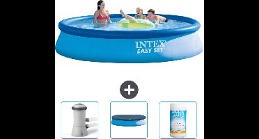 Intex Rond Opblaasbaar Easy Set Zwembad - 396 x 84 cm - Blauw - Inclusief Zwembadfilterpomp - Afdekzeil - Chloor