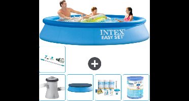 Intex Rond Opblaasbaar Easy Set Zwembad - 305 x 61 cm - Blauw - Inclusief Pomp Afdekzeil - Onderhoudspakket - Filter - Stofzuiger - Vloertegels