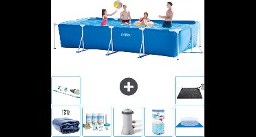 Intex Rechthoekig Frame Zwembad - 450 x 220 x 84 cm - Blauw - Inclusief Solarzeil - Onderhoudspakket - Zwembadfilterpomp - Filter - Grondzeil - Stofzuiger - Solar Mat