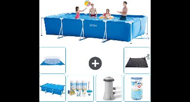 Intex Rechthoekig Frame Zwembad - 450 x 220 x 84 cm - Blauw - Inclusief Solarzeil - Onderhoudspakket - Zwembadfilterpomp - Filter - Grondzeil - Solar Mat