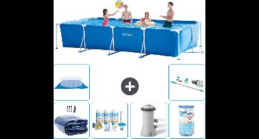 Intex Rechthoekig Frame Zwembad - 450 x 220 x 84 cm - Blauw - Inclusief Solarzeil - Onderhoudspakket - Zwembadfilterpomp - Filter - Grondzeil - Stofzuiger