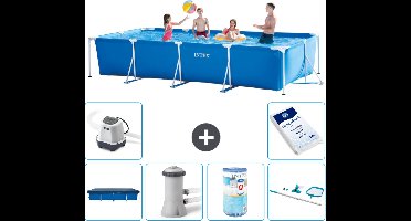Intex Rechthoekig Frame Zwembad - 450 x 220 x 84 cm - Blauw - Inclusief Afdekzeil - Zwembadfilterpomp - Filter - Schoonmaakset - Zoutwatersysteem - Zwembadzout
