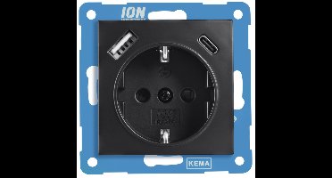 ION | Wandcontactdoos RA | met USB en USB-C | Mat Zwart - E1 Serie
