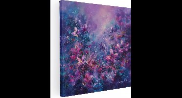 Artaza Canvas Schilderij Paarse en Roze Bloemen in de Lucht - Bloemen - 50x50 cm - Wanddecoratie Woonkamer - Schilderijen - Muurdecoratie
