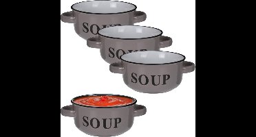 Excellent Houseware Soepkommen/serveer schaaltjes - 6x - porselein - D13 x H7 cm - antraciet