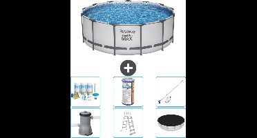 Bestway Rond Steel Pro MAX Zwembad - 396 x 122 cm - Grijs - Inclusief Pomp - Ladder - Afdekzeil Onderhoudspakket - Filter - Schoonmaakset
