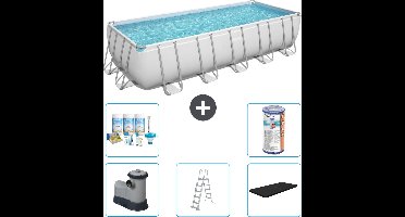 Bestway Rechthoekig Power Steel Zwembad - 640 x 274 x 132 - Grijs - Inclusief Pomp - Ladder - Afdekzeil Onderhoudspakket - Filter