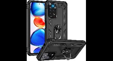 Hoesje voor Xiaomi Redmi Note 11 Pro 5G - Swart backcover Shockproof Robuuste schokbestendige beschermingsring 360 draaibare ring