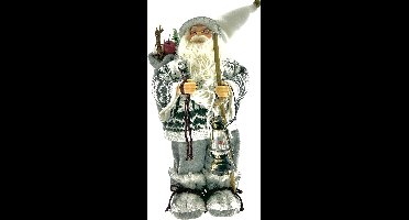 Luxe Afgewerkte Kerst Decoratie Kerstman Staand Wit/Grijs 30cm