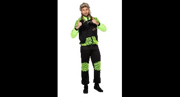 Wilbers & Wilbers - Jaren 80 & 90 Kostuum - Hakkuh Retro Trainingspak Gabber Hardcore - Man - Groen, Zwart - Maat 52 - Carnavalskleding - Verkleedkleding