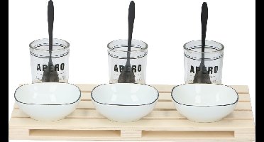 Alpina Amuseset - 3 Glaasjes 3 Bakjes 3 Lepels - Houten Tray - Voor hapjes en Amuses