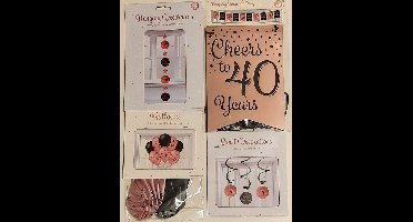 Feestversiering – rose gold/zwart - complete set - 40 jaar - luxe set